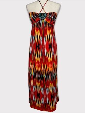 Y2k Heart Soul Beaded Halter Bandeau Maxi Dress Medium Boho Hippie Festival